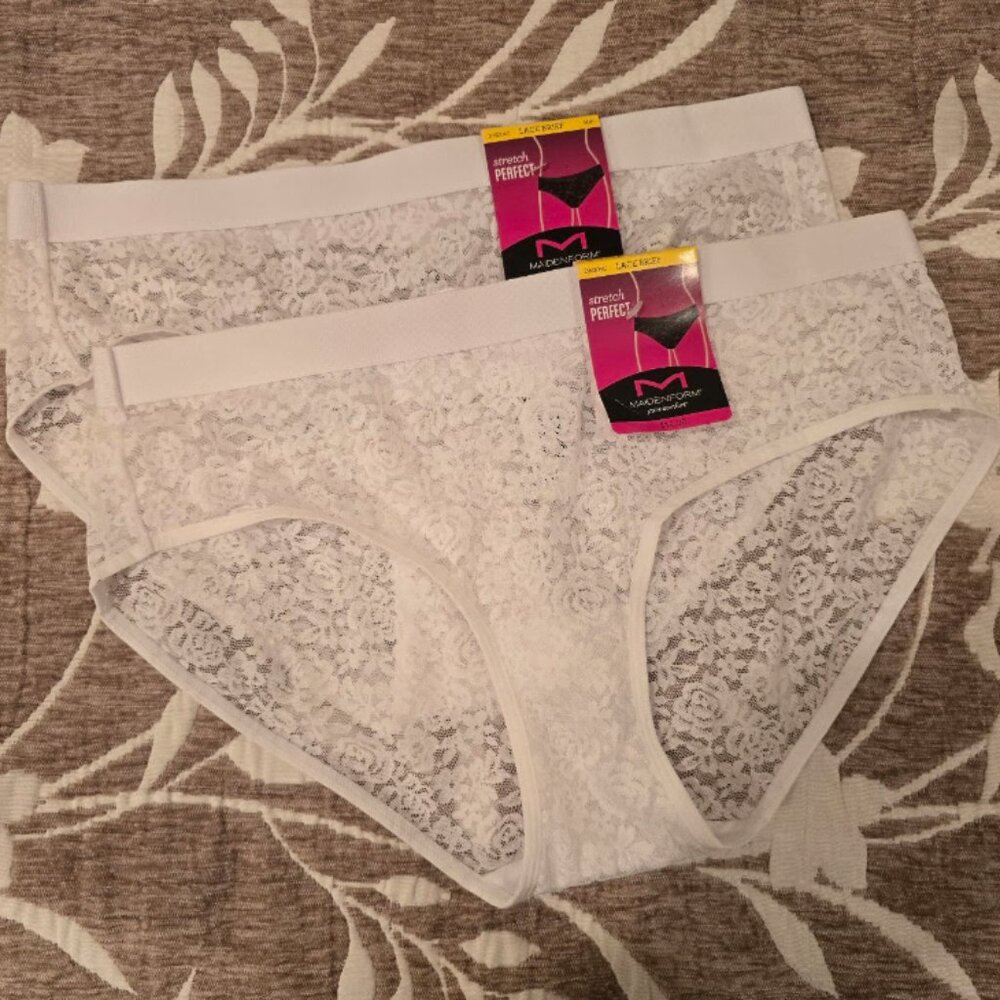 NWT - Maidenform DM204C Stretch Perfect Lace Briefs 2-Count - Size Medium